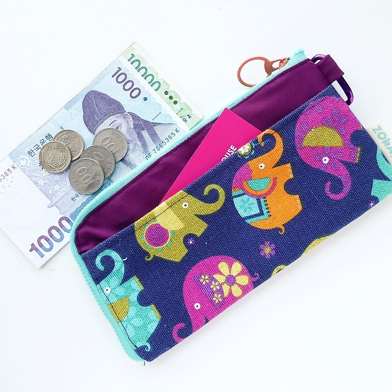 【In Stock】Travel Wallet (Colorful Elephants) - Wallets - Cotton & Hemp Blue