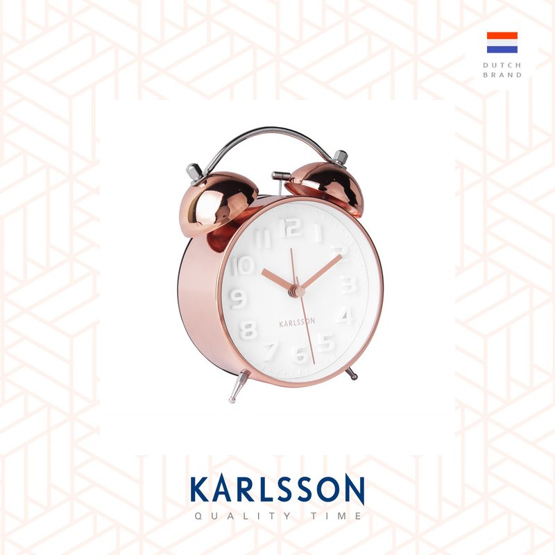 荷蘭Karlsson 經典打鈴鬧鐘Alarm clock Mr.White brushed copper - 時鐘/鬧鐘 - 其他金屬 白色