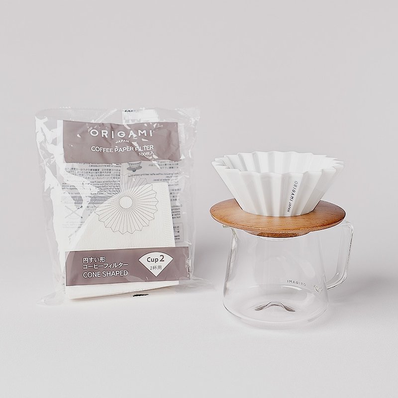 玻璃 咖啡壺/咖啡器具 多色 - 陶瓷摺紙濾杯組S + Aroma玻璃壺460mL+濾紙S