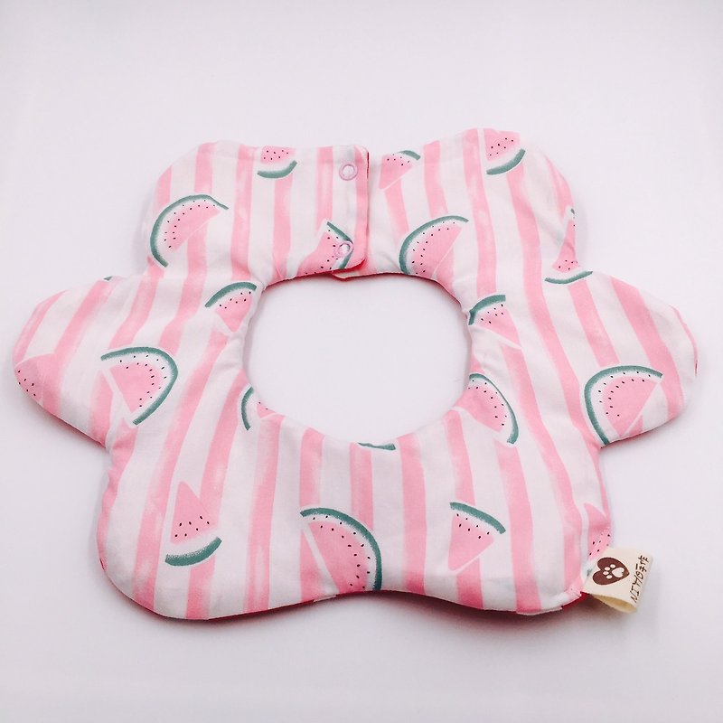 條紋西瓜花朵造型圍兜 二重紗 口水巾 彌月禮 - 口水肩/圍兜 - 棉．麻 粉紅色