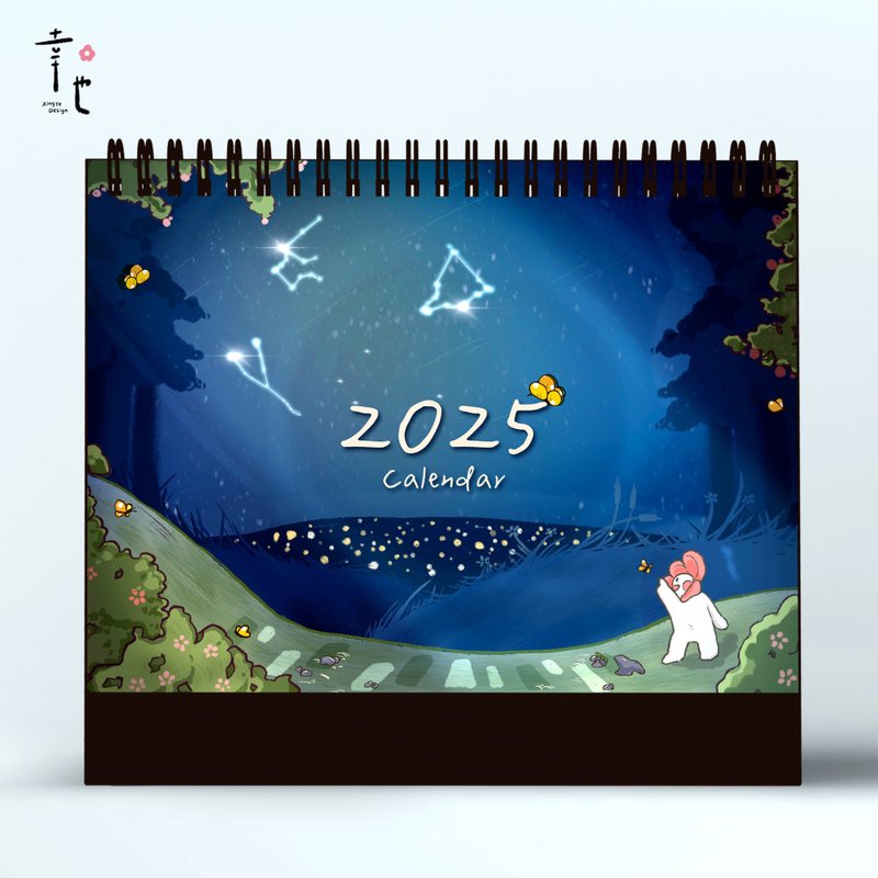 [In Stock] 2025 Triangular Desk Calendar/Monthly Calendar/Flowers and Starry Sky - ปฏิทิน - วัสดุอื่นๆ สีน้ำเงิน