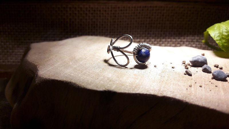 ◎ lapis lazuli ring adjustable ring love stainless steel wire - แหวนทั่วไป - เครื่องเพชรพลอย 