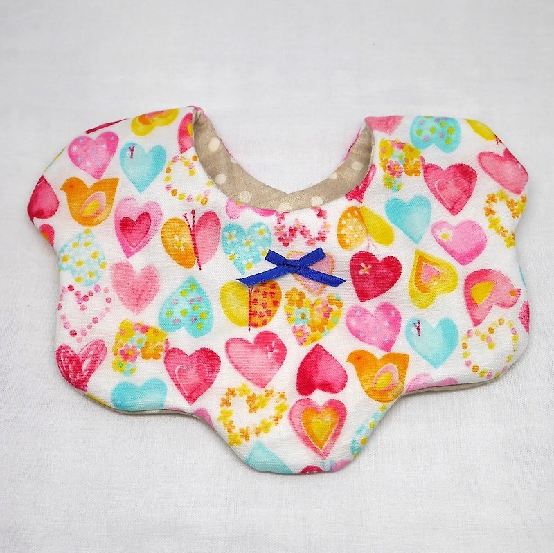 Japanese Handmade 8-layer-gauze Baby Bib/heart mark - Bibs - Cotton & Hemp Pink