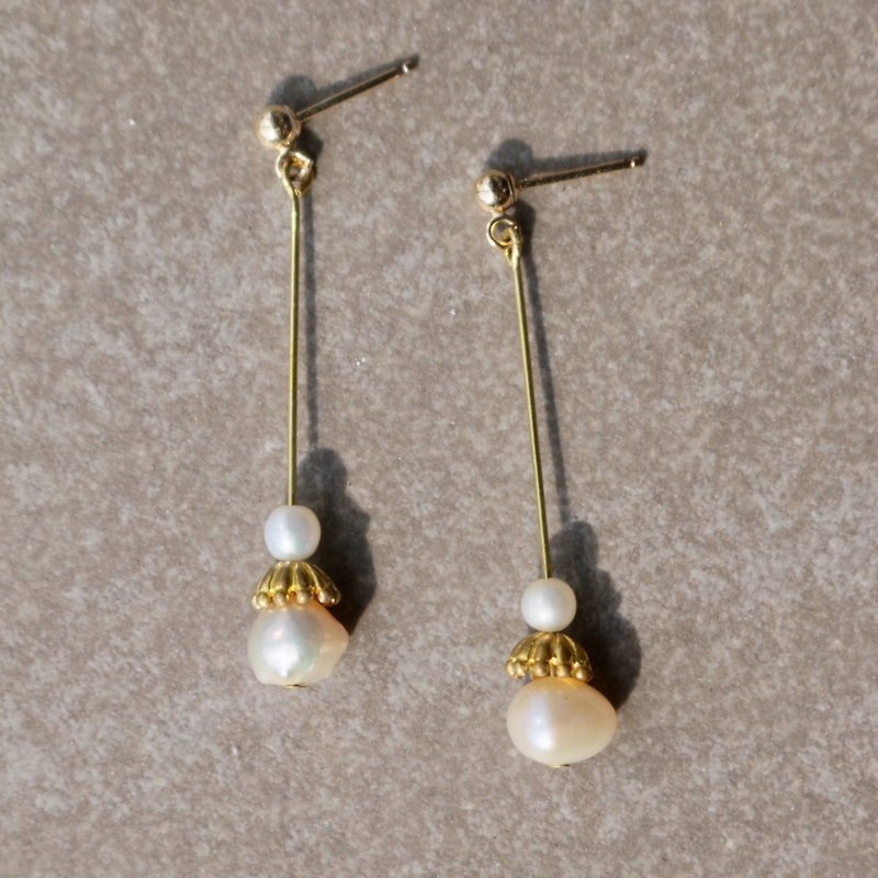 珍珠 黃銅 耳環 1137-王子 - 耳環/耳夾 - 珍珠 白色