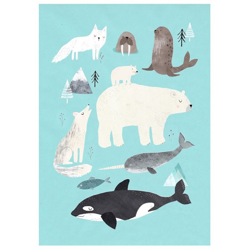 Dutch Petit Monkey Arctic animal collection poster (50 x 70 cm) - การ์ด/โปสการ์ด - กระดาษ 