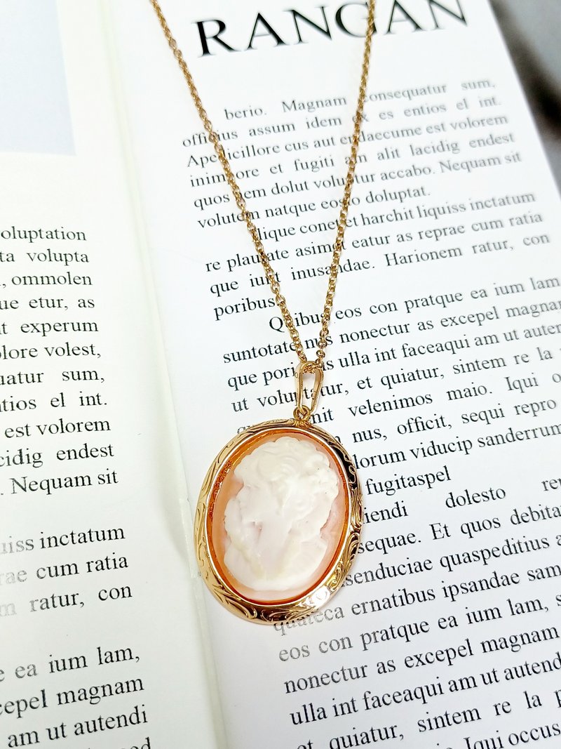vintage jewelry 西德 Cameo 貝雕少女18k鍍金項鍊 - 項鍊 - 其他金屬 