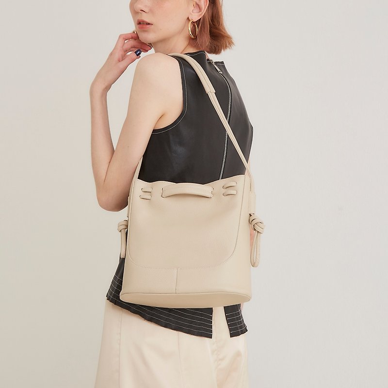 Clyde Cloud 2021 Leather Bucket Bag in Cream - Messenger Bags & Sling Bags - Genuine Leather White