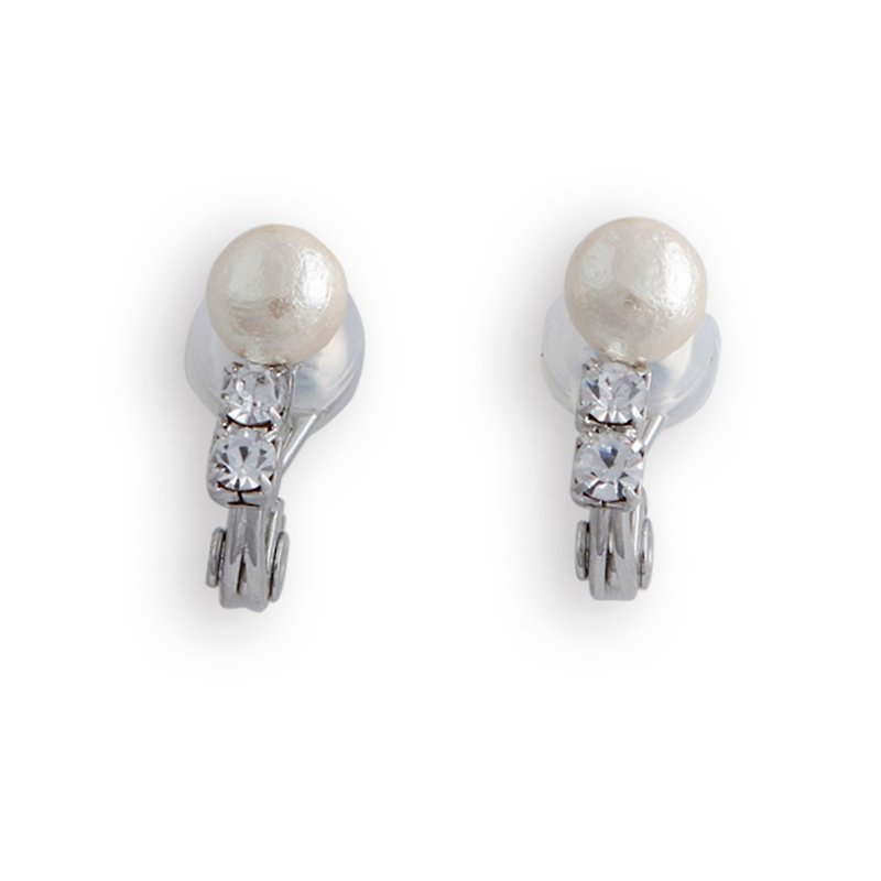 JewCas Air Earring Elegant Petite Crystal Pearl Earrings_JC2759 silver - ต่างหู - โลหะ 