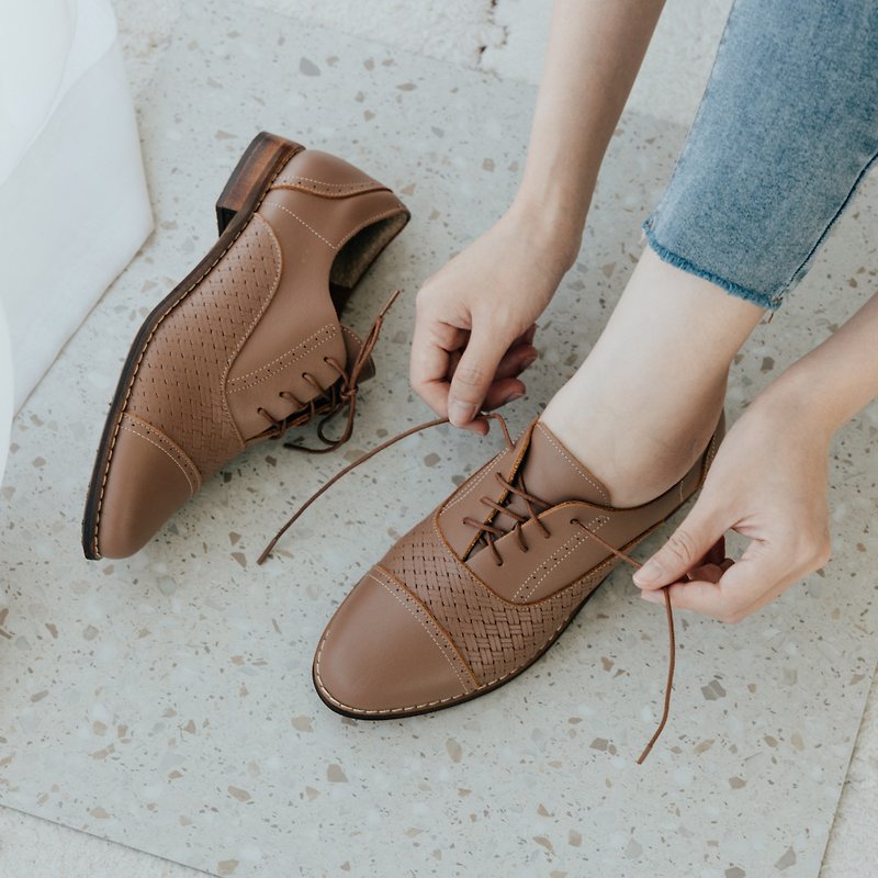 經典壓紋牛津鞋 | 棕 | 台灣手工鞋MIT - 女款牛津鞋 - 真皮 咖啡色