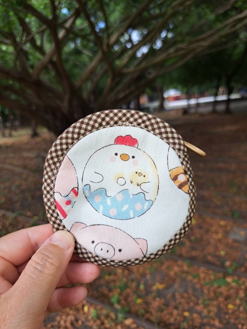 圓圓動物歡樂翻滾 ~ ~ 圓圓脆餅零錢包**包邊布條不同色 - 零錢包/小錢包 - 棉．麻 