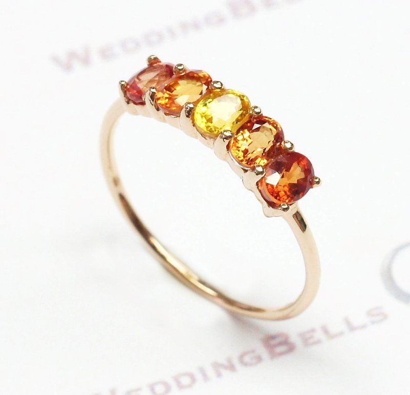 18K Rose Gold / Yellow Orange Colored Sapphire Stackable Ring / Oval - General Rings - Gemstone Orange