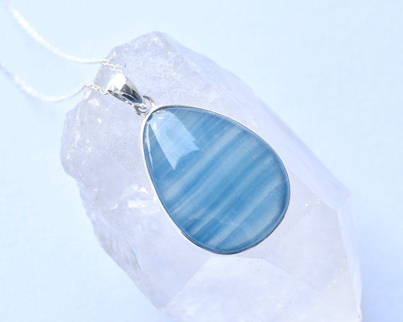 Blue Calcite Silver Necklace - Natural AAA Grade Blue Calcite - Silver 925 - สร้อยคอ - เครื่องเพชรพลอย สีน้ำเงิน