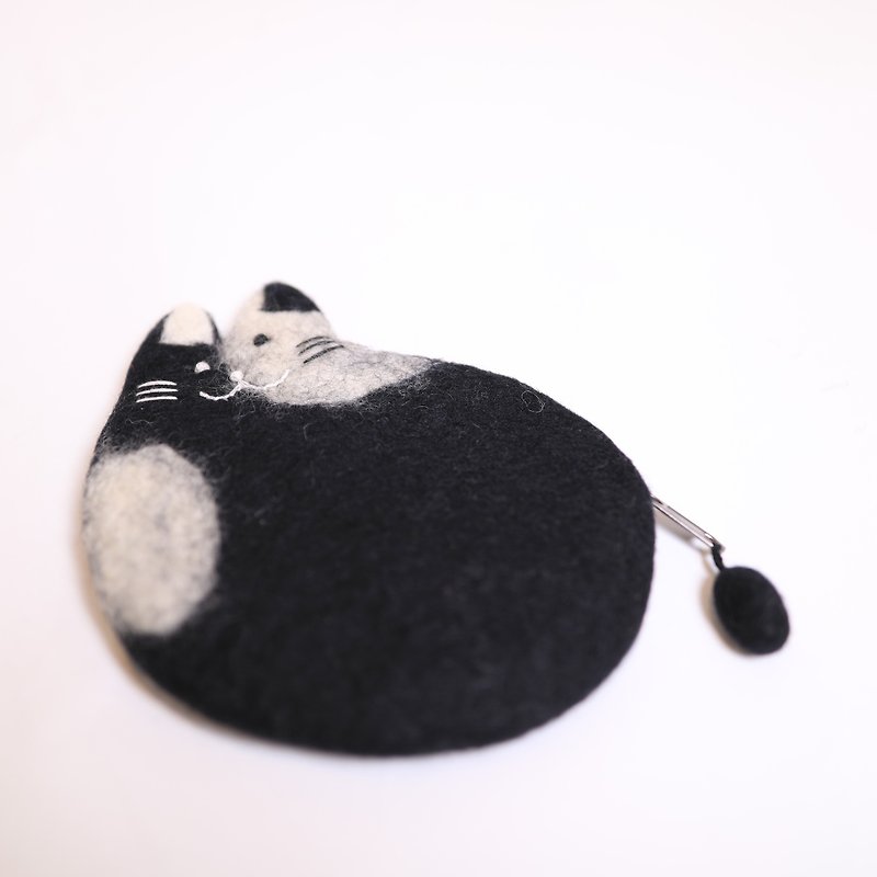 乳牛貓零錢包-公平貿易 - 零錢包/小錢包 - 羊毛 黑色