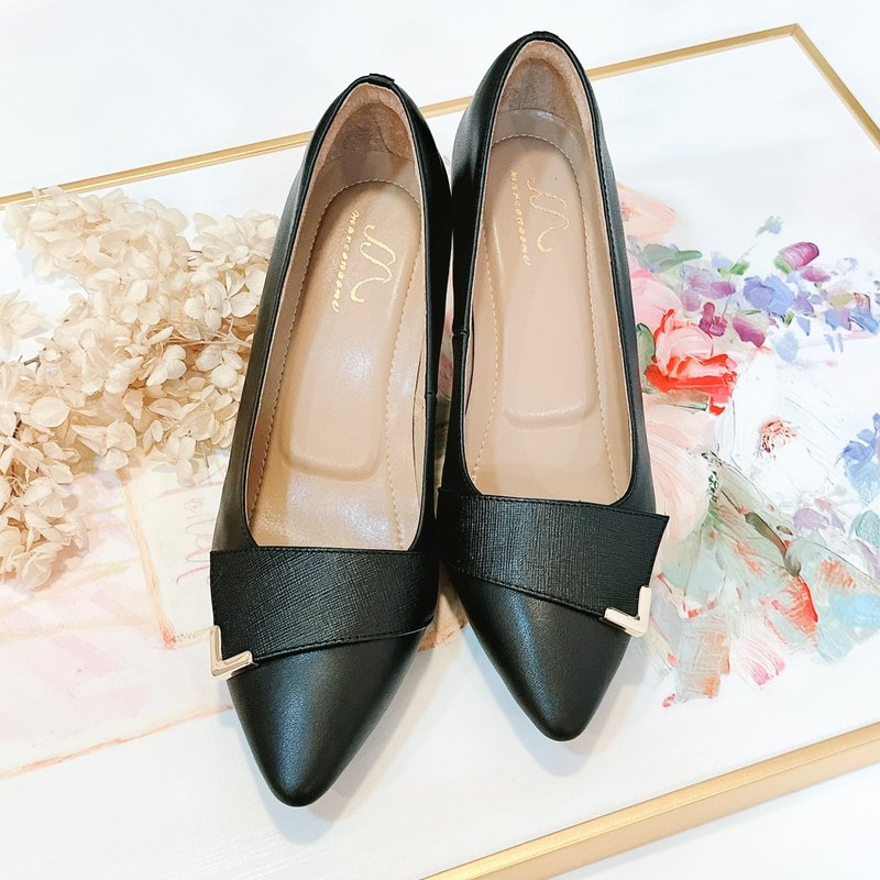 Spliced ​​cut-edge high heels-black - รองเท้าส้นสูง - หนังแท้ 