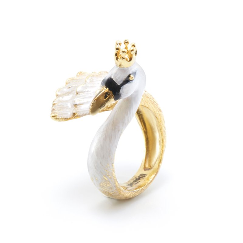 Ivory white swan ring - 戒指 - 其他金屬 白色