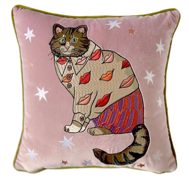 フランネル刺繡のレッドの猫の枕カバー - 枕・クッション - その他の化学繊維 ピンク