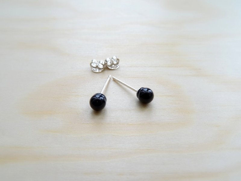 Sold by One Piece - Tiny Black Onyx Round Bead Sterling Silver Stud Earring - Earrings & Clip-ons - Sterling Silver Black