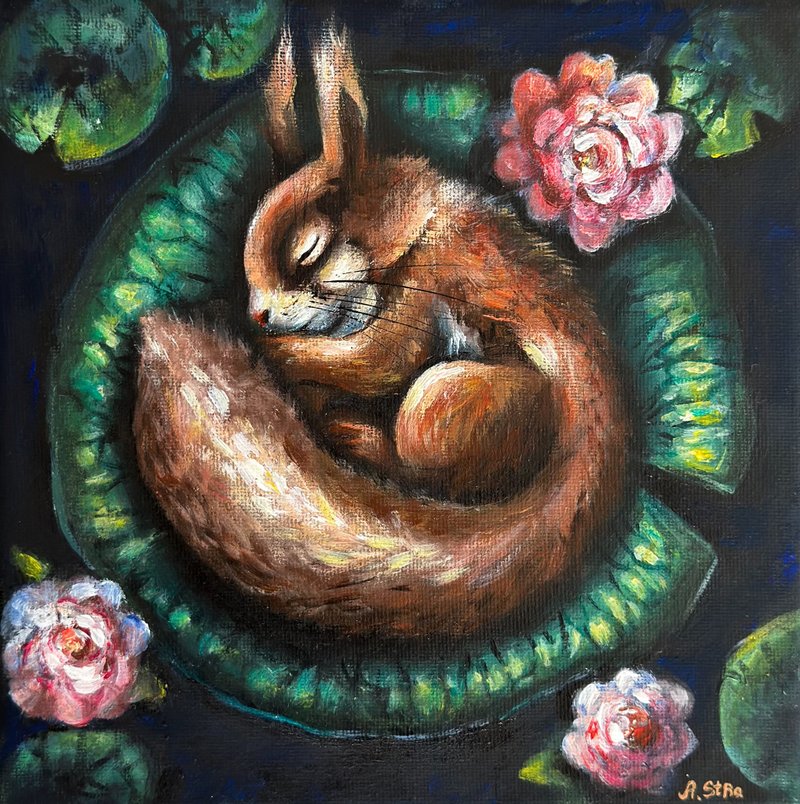 Squirrel original canvas painting, Squirrel decor, Woodland animals, Forest art - 壁貼/牆壁裝飾 - 棉．麻 橘色