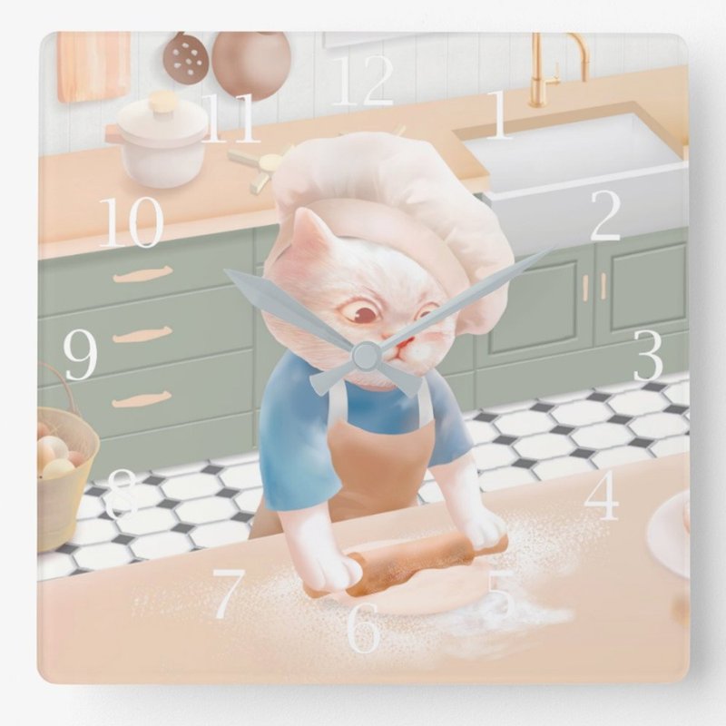 小鐵君掛鐘/ 戴廚師帽的貓+ 斜背包/ 2件組合 - 時鐘/鬧鐘 - 壓克力 橘色