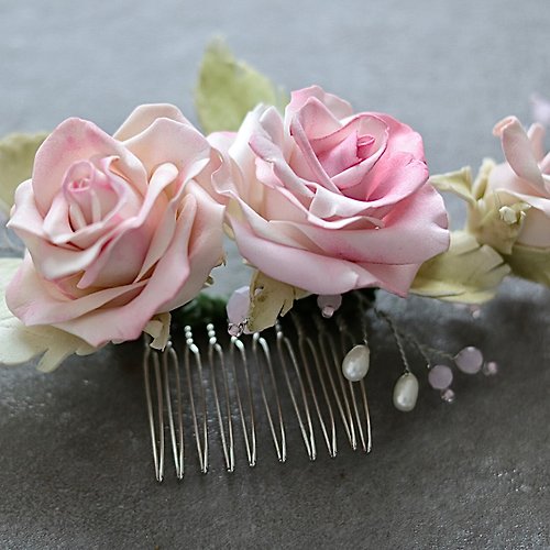 ANELRU Comb pink rose ,hair comb flower,bridal hair comb,wedding headpiece,wedding hair