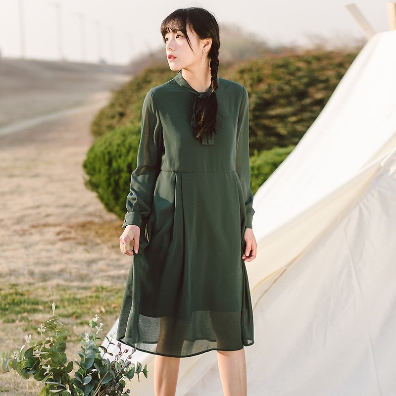 安妮陳2018春裝新款女裝兩件套中長款連衣裙 - 洋裝/連身裙 - 棉．麻 綠色