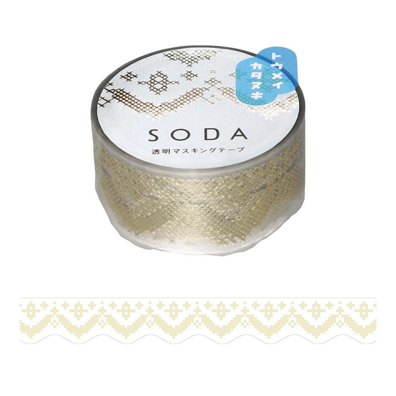 【KING JIM】HITOTOKI SODA transparent PET roll tape 20MM gold foil rolled cross stitch - มาสกิ้งเทป - วัสดุอื่นๆ สีทอง