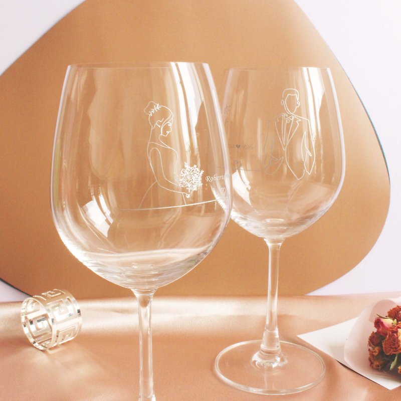 Minimalist簡單愛系列|訂製郎才女貌紅酒對杯—文字雕刻 - 酒杯/酒器 - 玻璃 