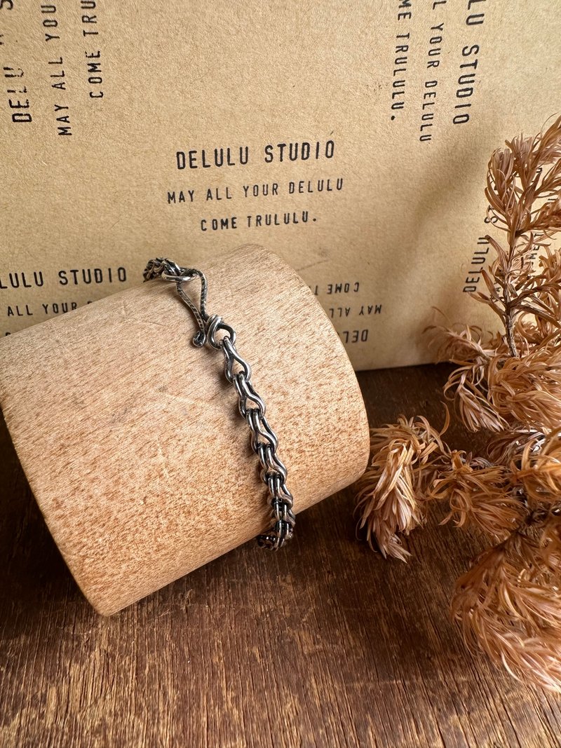 手作銀飾—舊潮 Worn Tide 925純銀 手工手鍊 硫化處理 925純銀 - 手鍊/手環 - 純銀 銀色