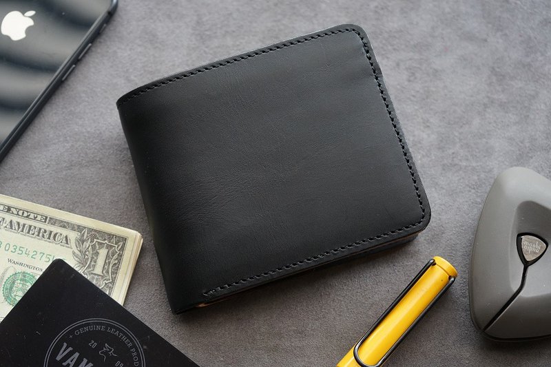 Short Wallet(WAS009)(Black) - Wallets - Genuine Leather Black