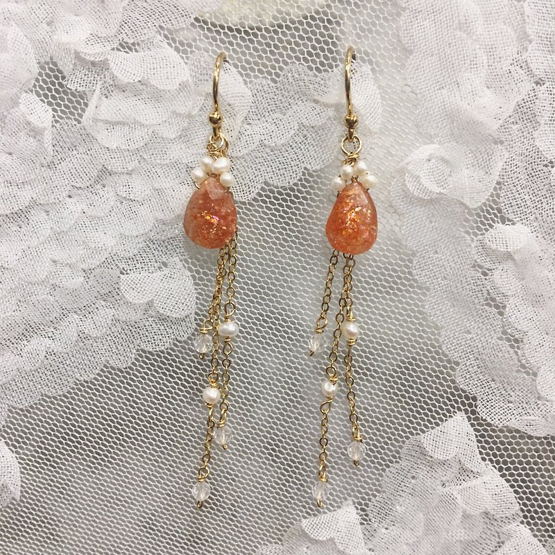 Handmade earrings legend sun stone - ต่างหู - เครื่องเพชรพลอย สีส้ม