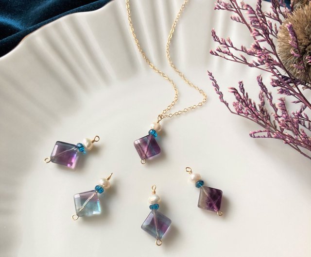 14kgfラムネカラーフローライト・オイルインクォーツピアス/イヤリング 14kgfラムネカラーフローライト・オイルインクォーツピアス