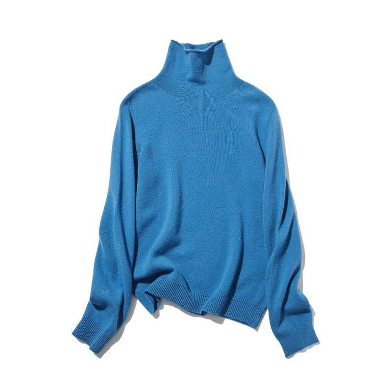 舒適好穿，能穿出俐落感的秋冬必備針織衫 100%羊毛 羊毛衫 鮮豔藍色 251120-6 - 女襯衫 - 羊毛 藍色