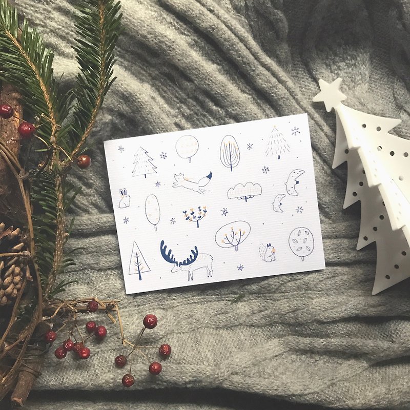 聖誕系列割型貼紙 - 雪國的樹與動物 - 貼紙 - 紙 白色