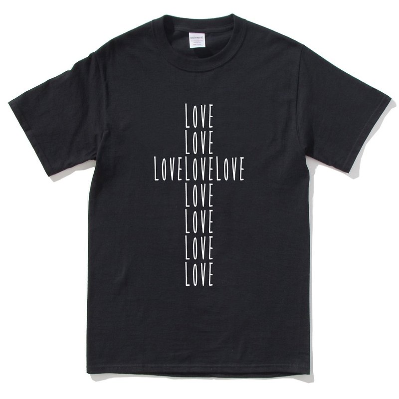 LOVE CROSS 短袖T恤 黑色 十字架 愛 宗教 耶穌 基督 - 男 T 恤 - 棉．麻 黑色