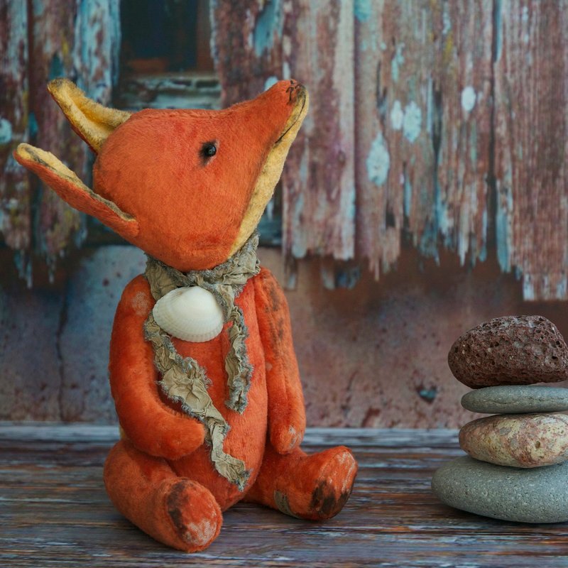 Handmade Teddy Autumn Sly Fox created with orange vintage plush - 公仔/玩偶 - 其他材質 橘色