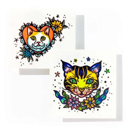 ╰ LAZY DUO TATTOO ╮ LAZY DUO手繪刺青紋身貼紙新美式傳統檸檬黃花貓虎紋心形奇怪插畫