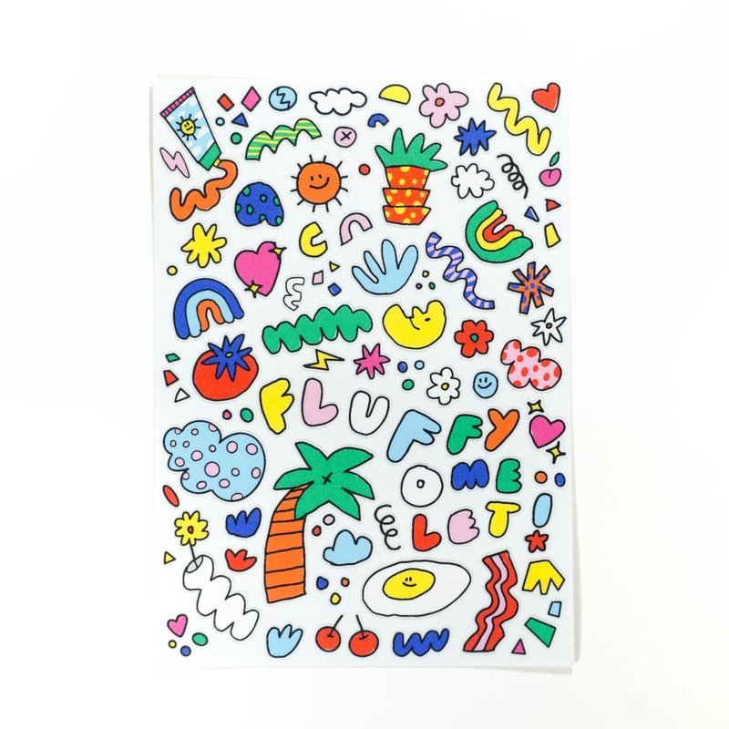 สติกเกอร์ลาย Doodles ขนาด A6 - สติกเกอร์ - กระดาษ หลากหลายสี