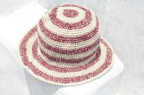 omhandmade 七夕禮物 限量一件 編織棉麻帽/編織帽/漁夫帽/遮陽帽/草帽 - 簡約色調 混色條紋 手織帽