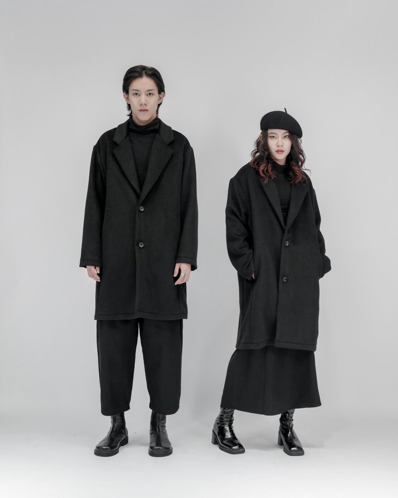 MUKK DESIGN long blended wool coat-70% wool - เสื้อโค้ทผู้ชาย - ขนแกะ สีดำ