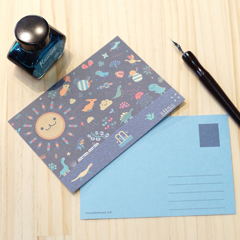 寂寞星球 明信片 - 恐龍派對 - 卡片/明信片 - 紙 藍色