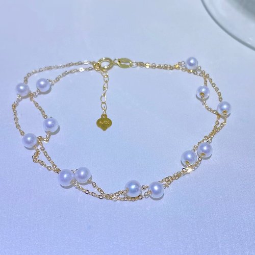 Athena珍珠設計 雙圈 滿天星 天然淡水珍珠 18k金 手鏈
