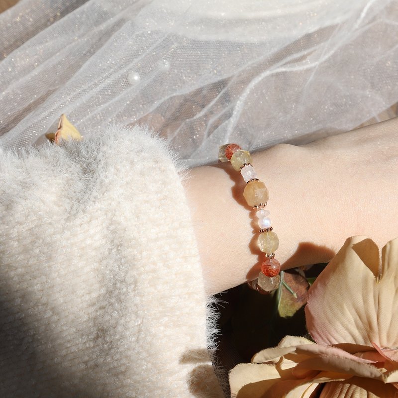 Rutilated Quartz Golden Sunstone Blue Moonstone Crystal Bracelet / Birthday Gift Christmas Gift - Bracelets - Crystal Orange