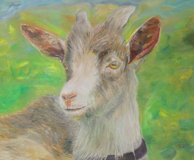 ヤギの油彩画　油絵　動物画　インテリア オリジナルヤギ油絵：農場の動物の肖像画、8x8キャンバス - Etsy