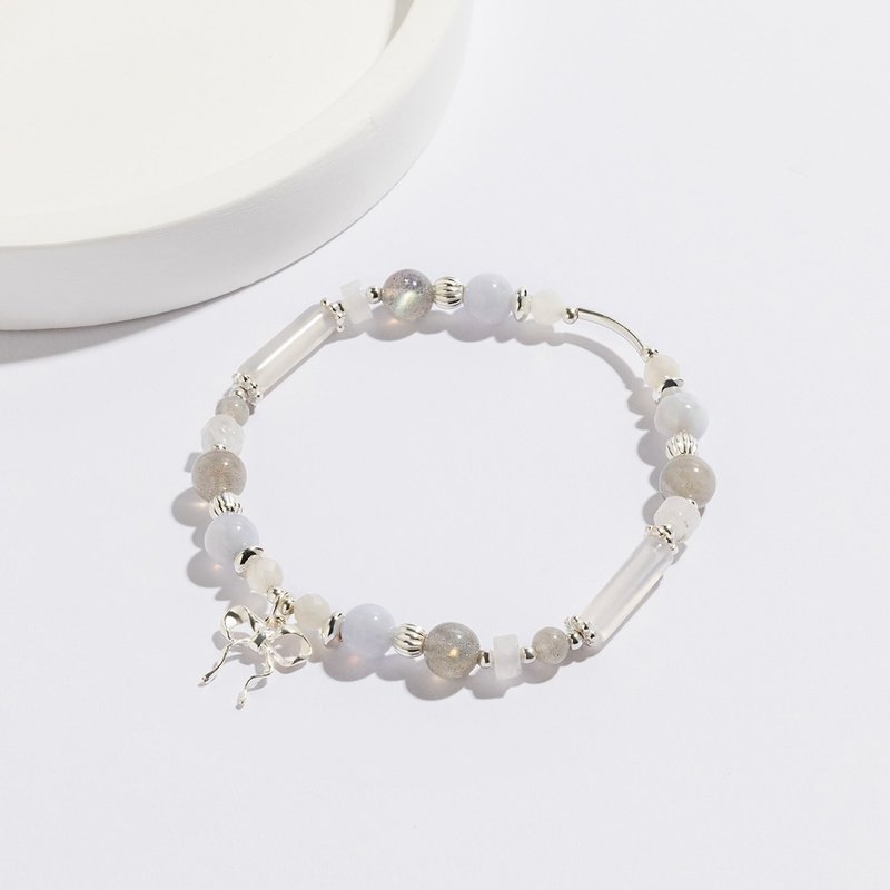 Romantic Girl | Blue Agate Labradorite S925 Sterling Silver | Bow Crystal Bracelet - สร้อยข้อมือ - คริสตัล สีน้ำเงิน