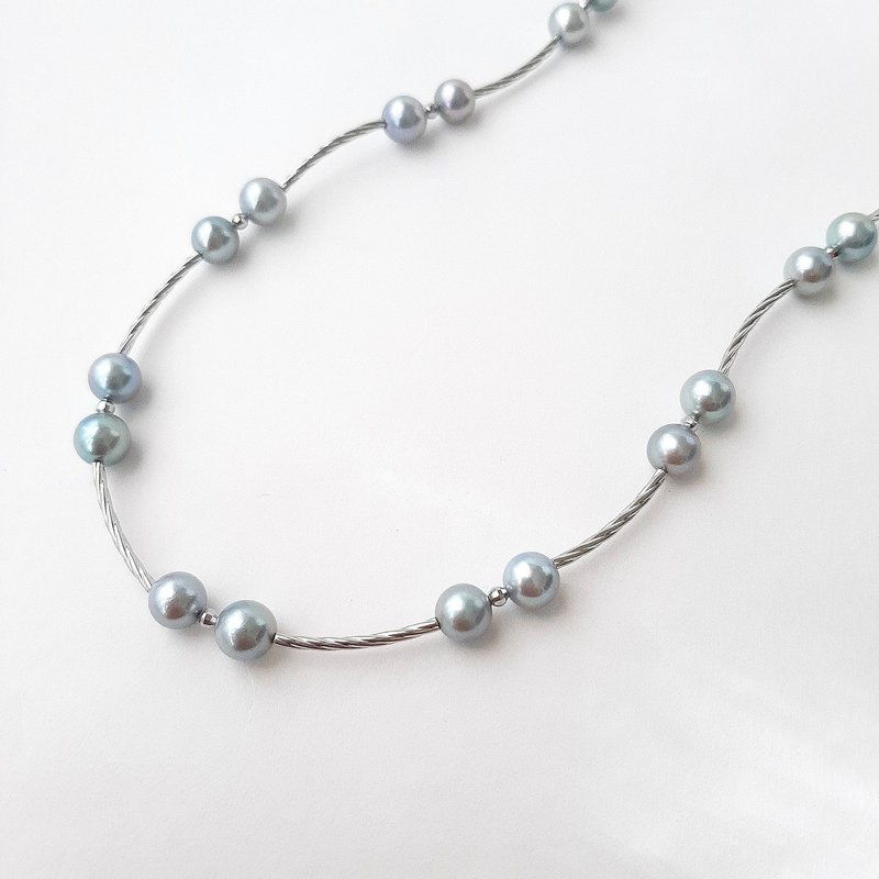 SV Design Long Necklace Gray Akoya Pearl Pearl Necklace Akoya Pearl Japanese Pearl Pearl Necklace Pearl Necklace Pearl Necklace - สร้อยคอ - ไข่มุก 