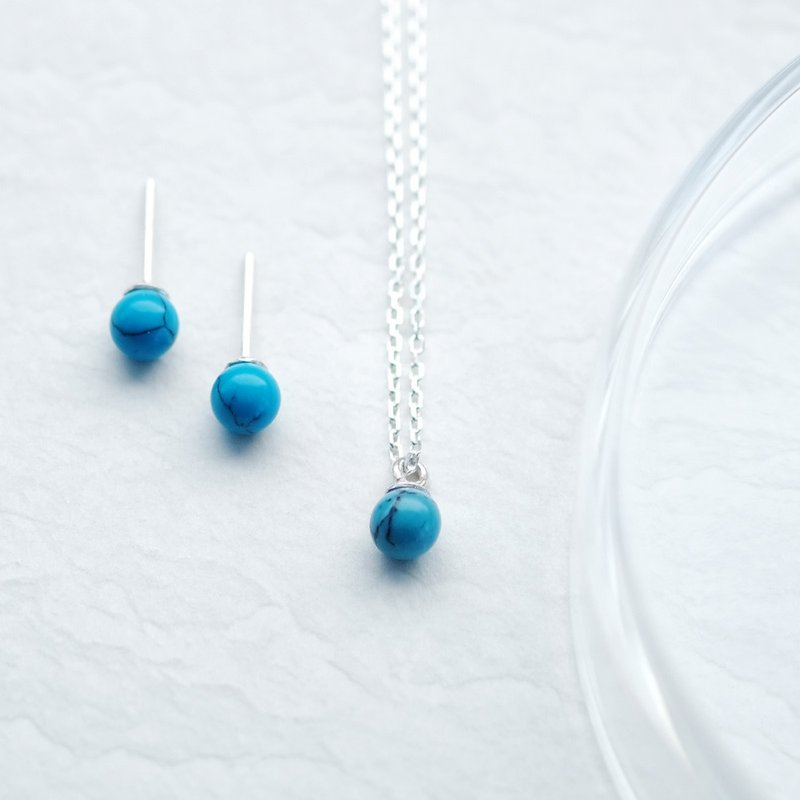 ターコイズ トルコ石 ネックレス & ピアス 2点セット シルバー925 - 耳環/耳夾/耳骨夾 - 其他金屬 藍色