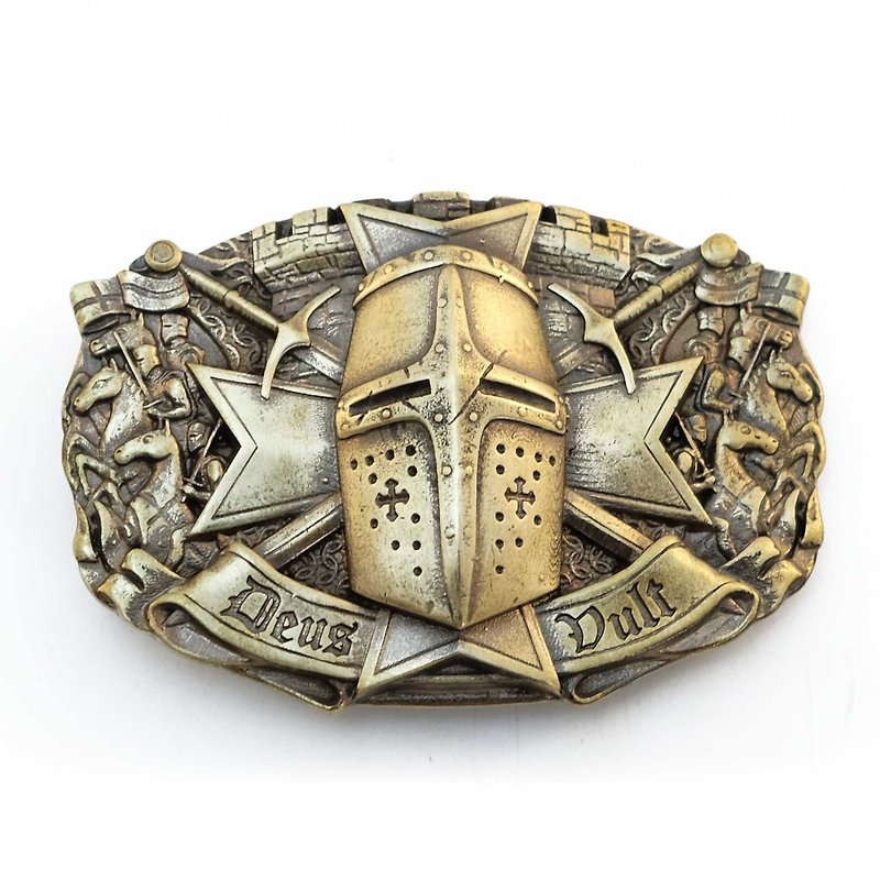 テンプル騎士団の真鍮ベルトのバックル、中世の騎士のベルト - ベルト - その他の素材 ゴールド