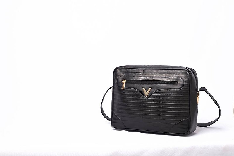 Vintage Valentino antique package - กระเป๋าแมสเซนเจอร์ - หนังแท้ สีดำ