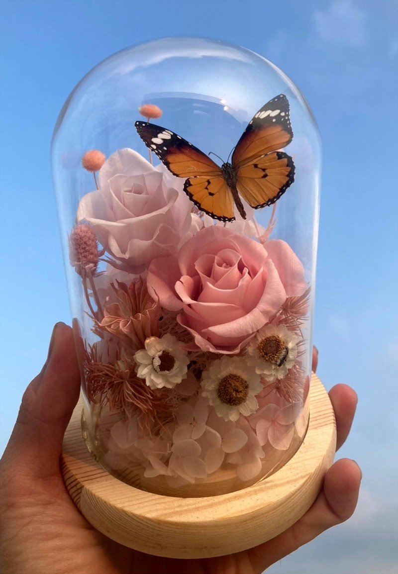 Butterfly Specimen Glass Cup/Birch Butterfly/Valentine's Day/Teacher's Day Gift/Opening Ceremony - Dried Flowers & Bouquets - Plants & Flowers Pink