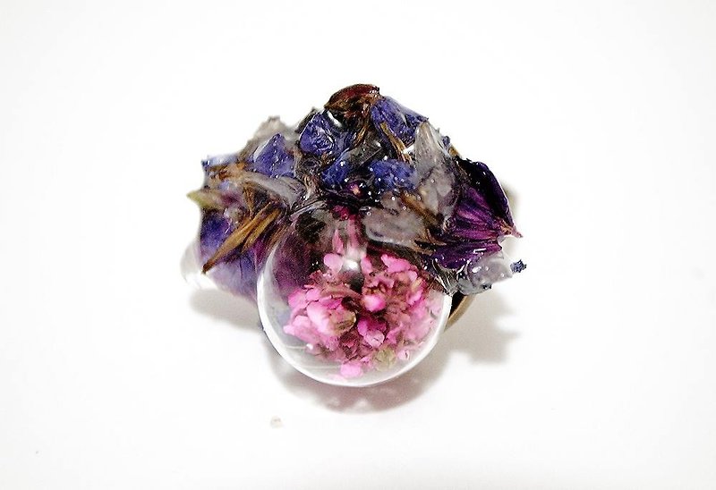 花色控製室 玻璃球立體乾燥花介指 / 粉紅紫色乾花 / Magic Ball 系列 - 戒指 - 植物．花 紫色